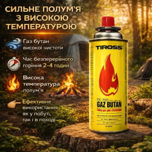 Газовый баллон цанговый Tiross Gaz Butan 227г/400мл для портативных плит и горелок (28)