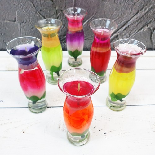 Свеча гелевая в изящной вазочке с розами Сиреневая