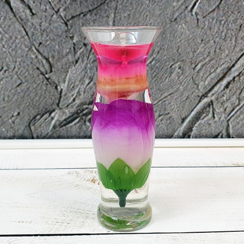 Свеча гелевая в изящной вазочке с розами Сиреневая