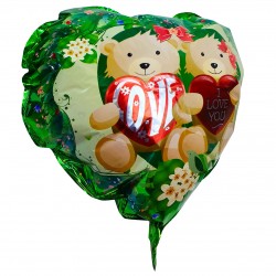 Фольгированный шар Сердце надувной с надписью I Love You и мишками (5000)